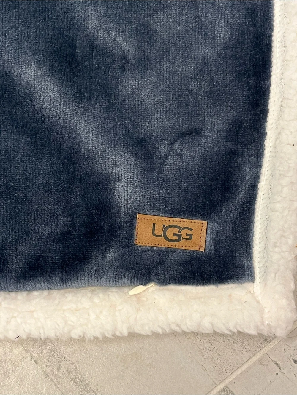 UGG 2 Navy Plush Pillow Sham with cozy Cream Sherpa Trim